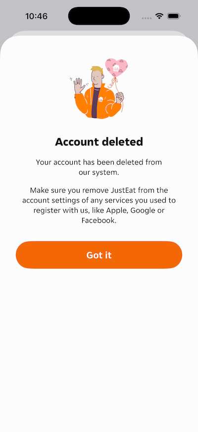 Account deletion screen