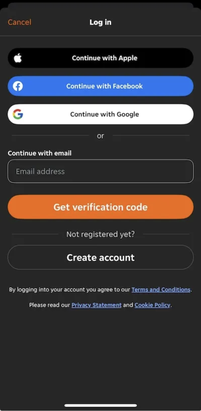 Passwordless login screen